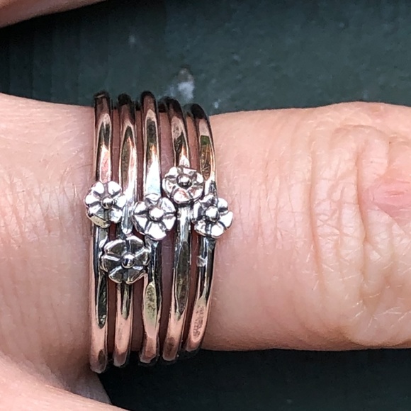 Silver, Flower, Stacking Ring - Picture 3 of 11